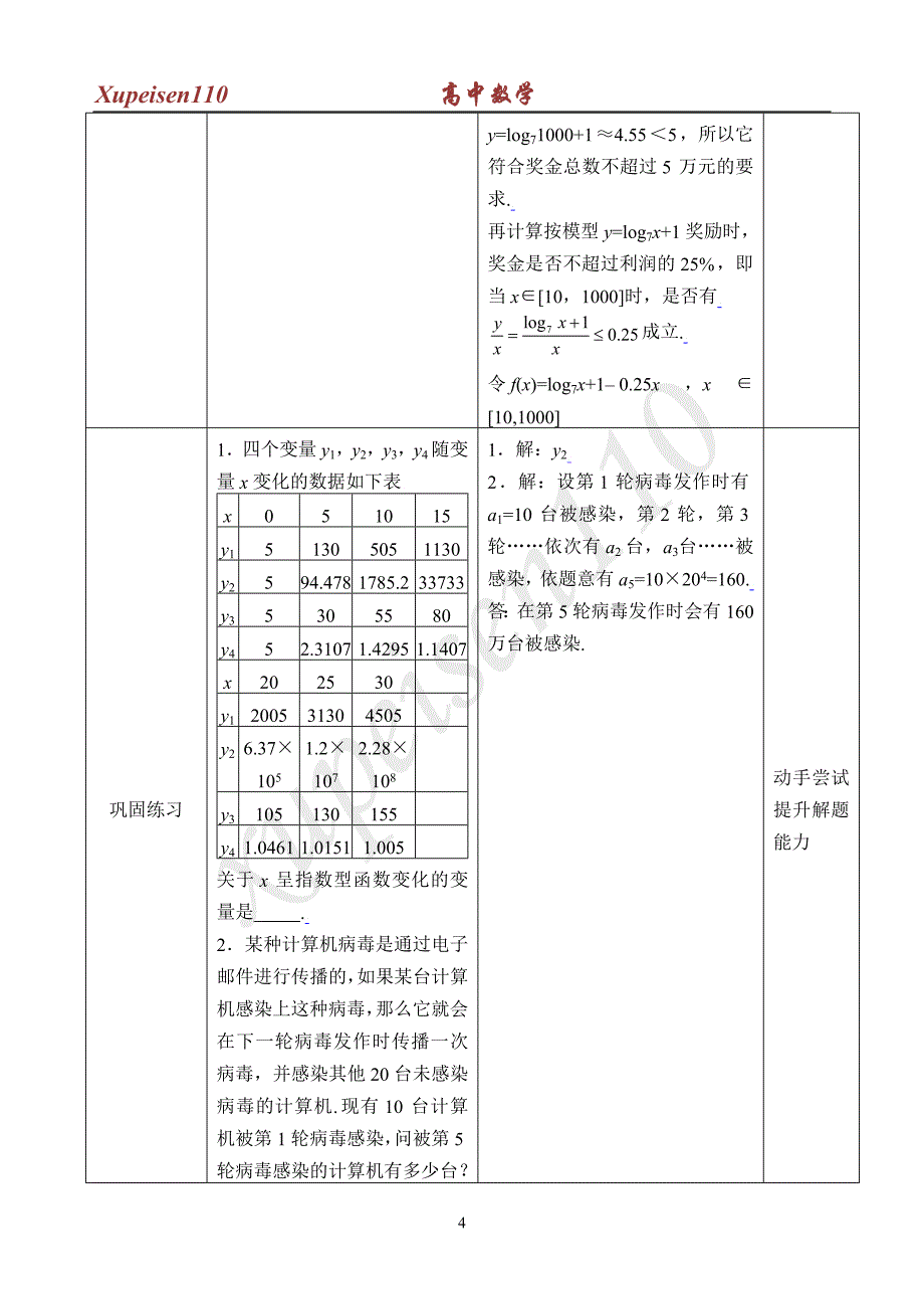 函数应用第5课时 几类不同增长的函数模型_第4页