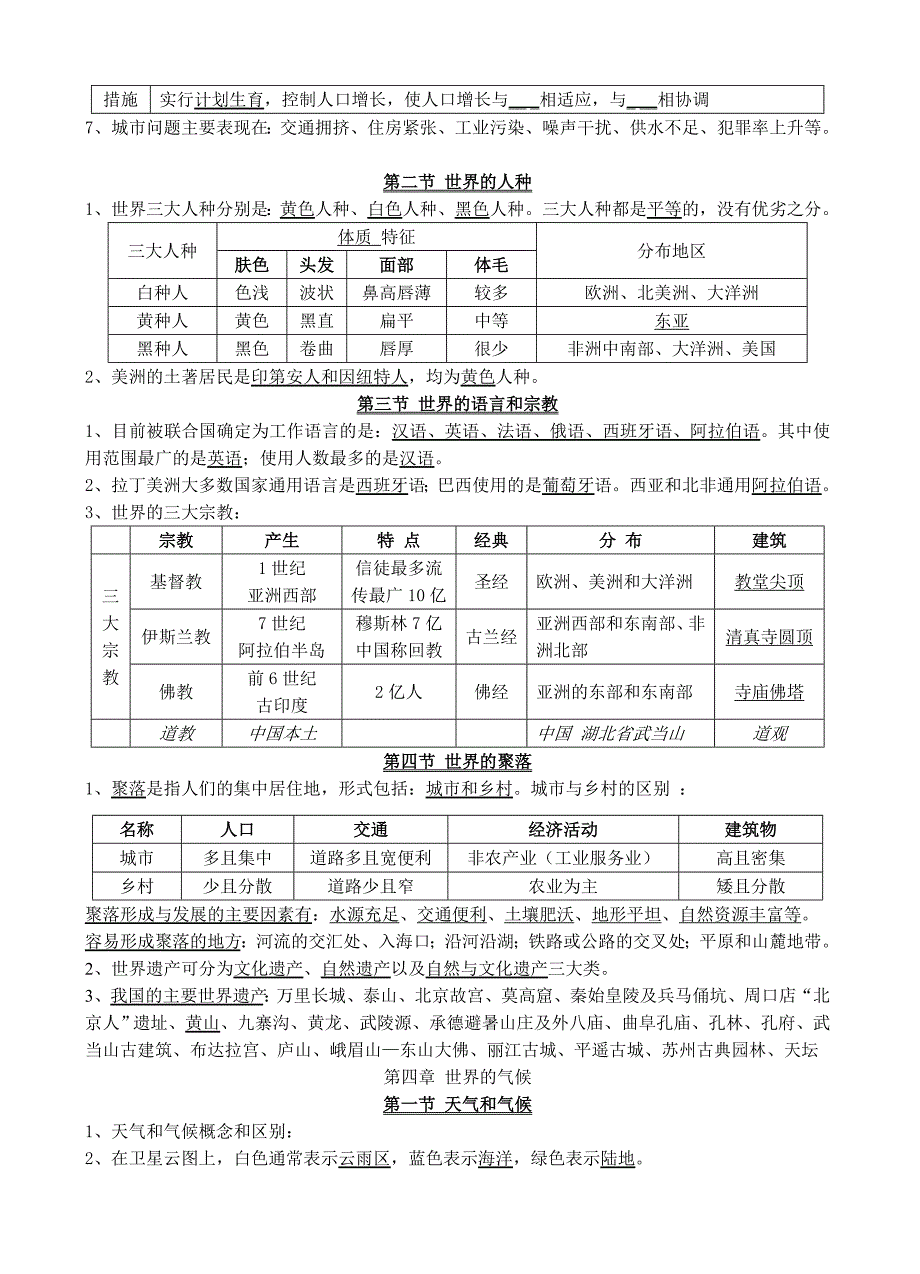 七年级的地理上册知识要点(湘教版)_第4页