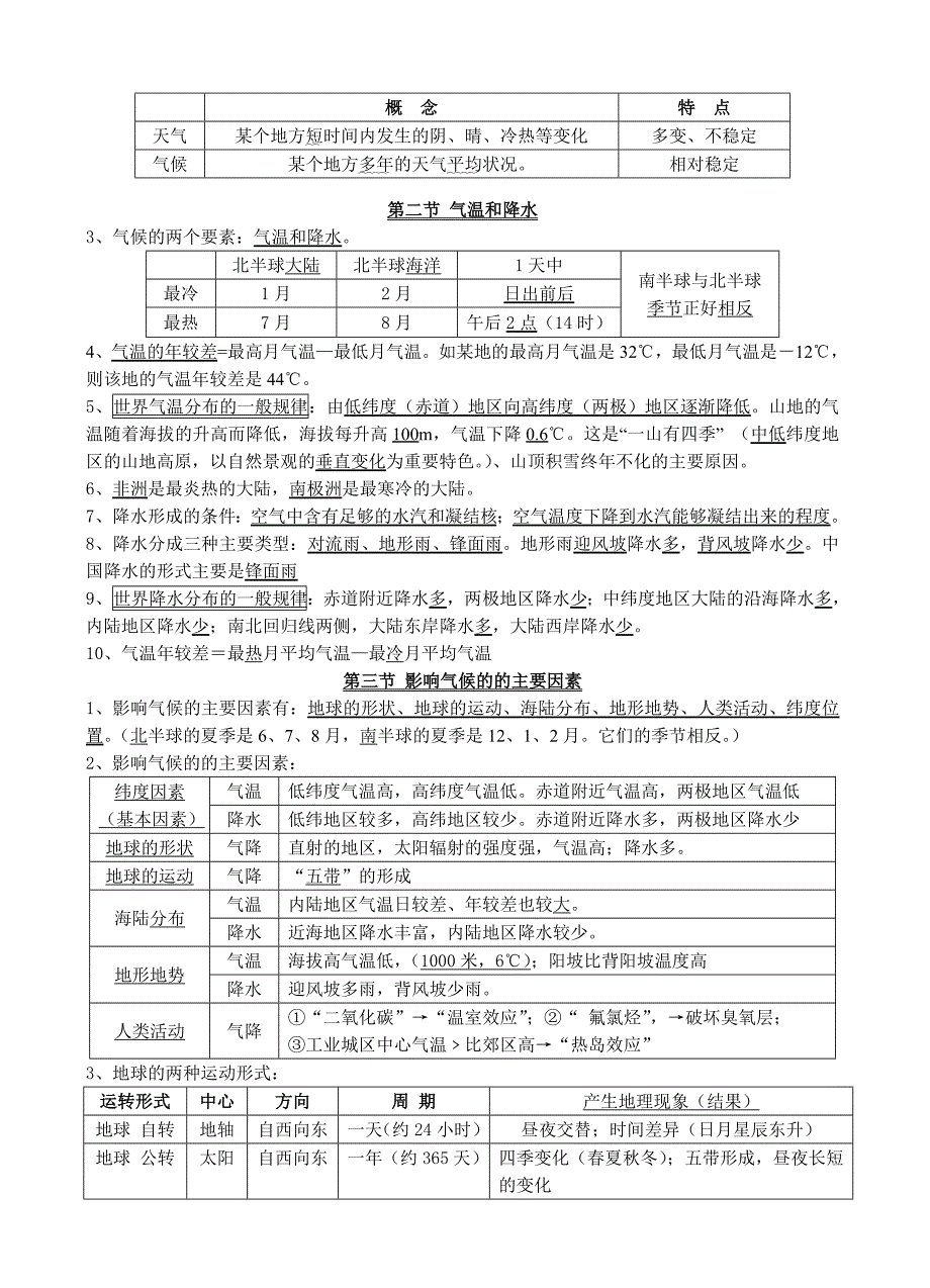 七年级的地理上册知识要点(湘教版)_第5页