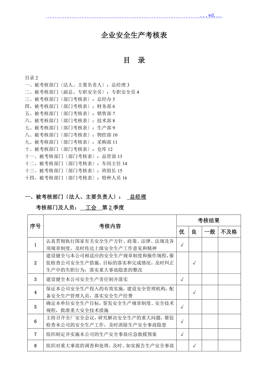 企业安全生产考核表_第1页