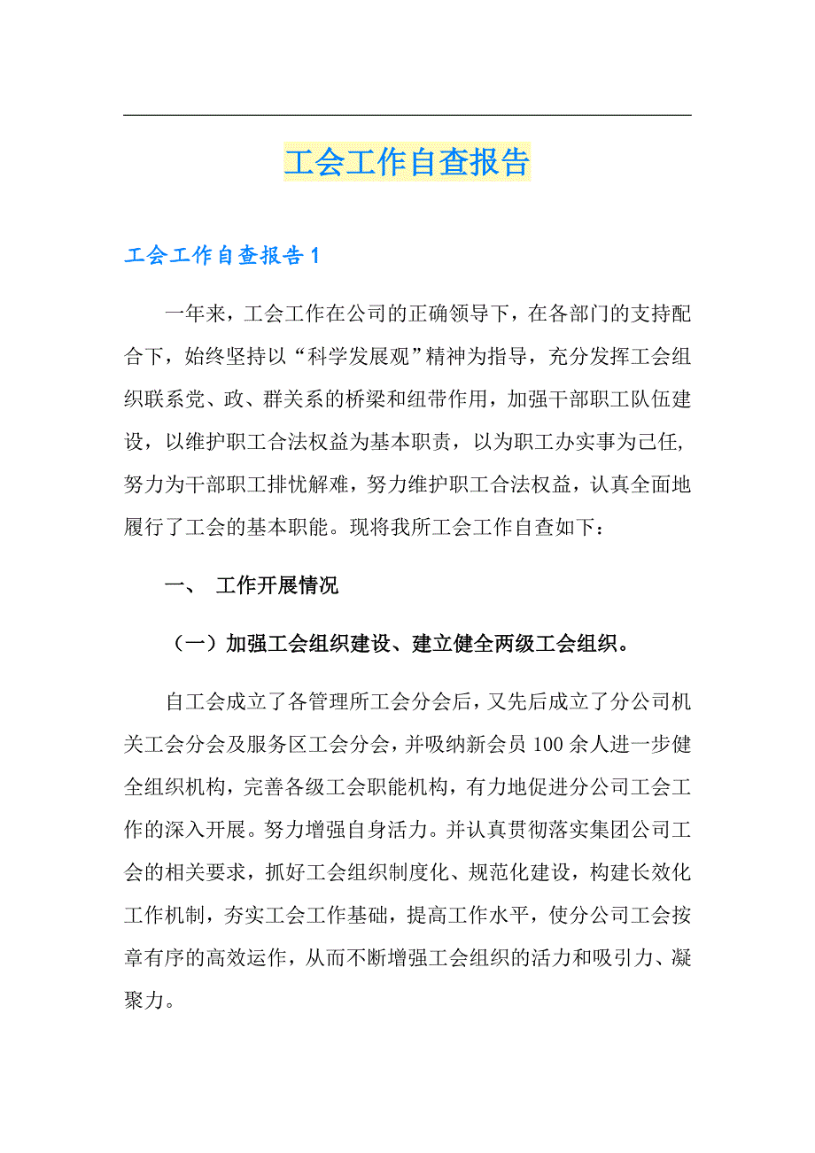 工会工作自查报告_第1页