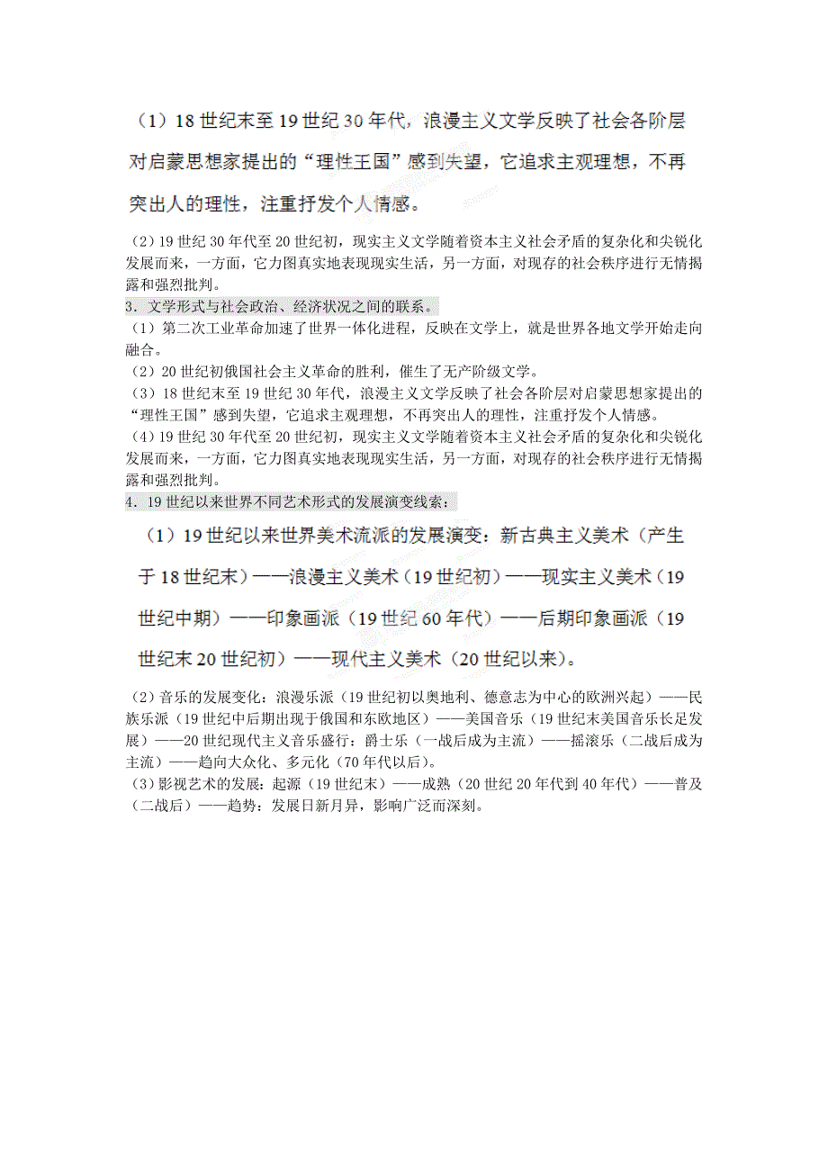 高考历史一轮复习 易错易混知识点总结 第八单元《19世纪以来的世界文学艺术》新人教版必修3_第2页