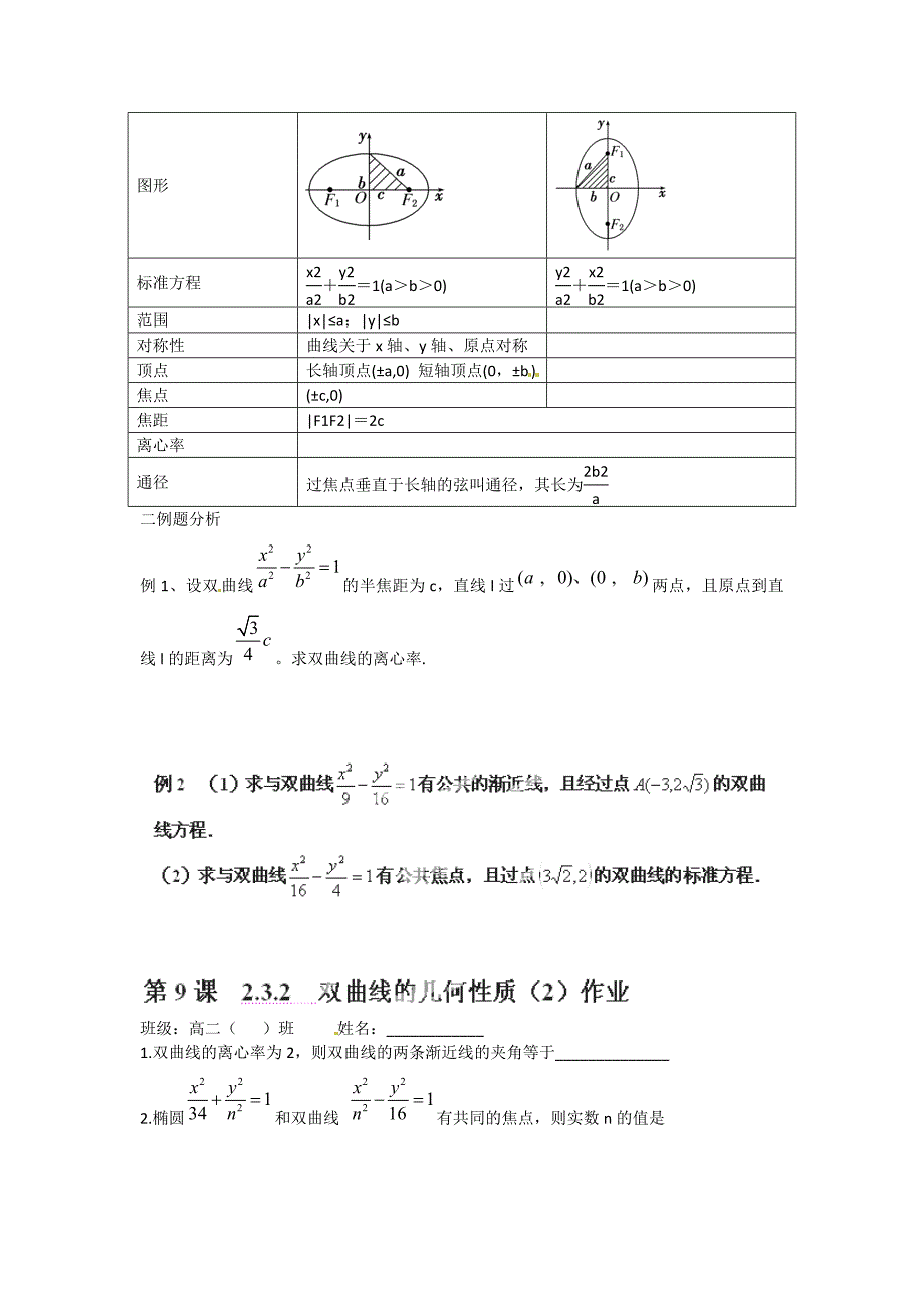 最新高中数学 2.3.2 双曲线的几何性质2教学案 苏教版选修11_第2页