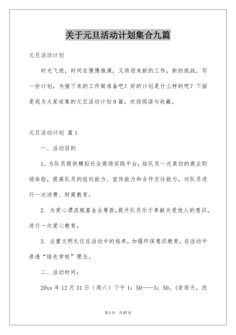 关于元旦活动计划集合九篇_第1页