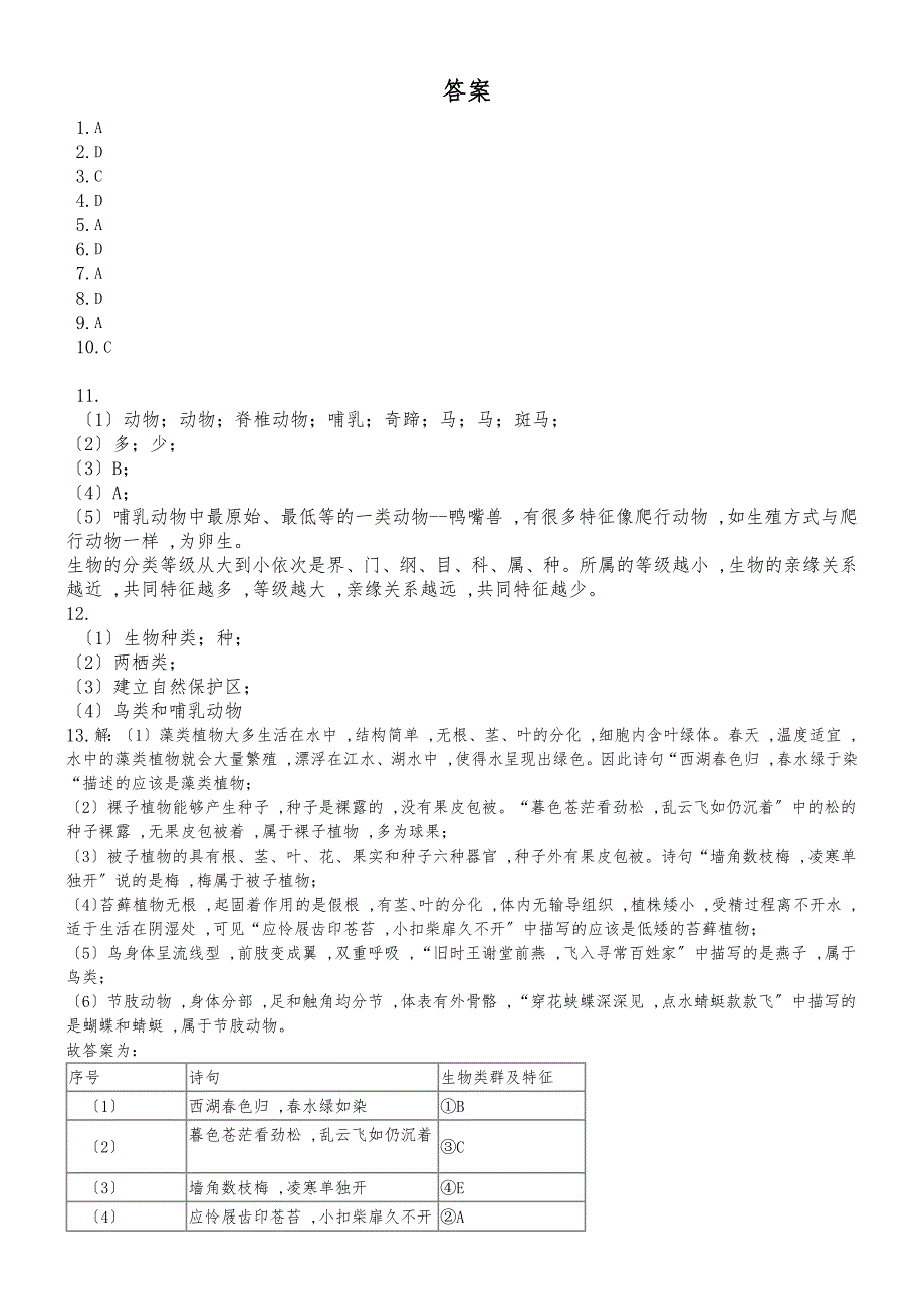 人教版八年级上册《6.1.2从种到界》测试（含答案）_第4页