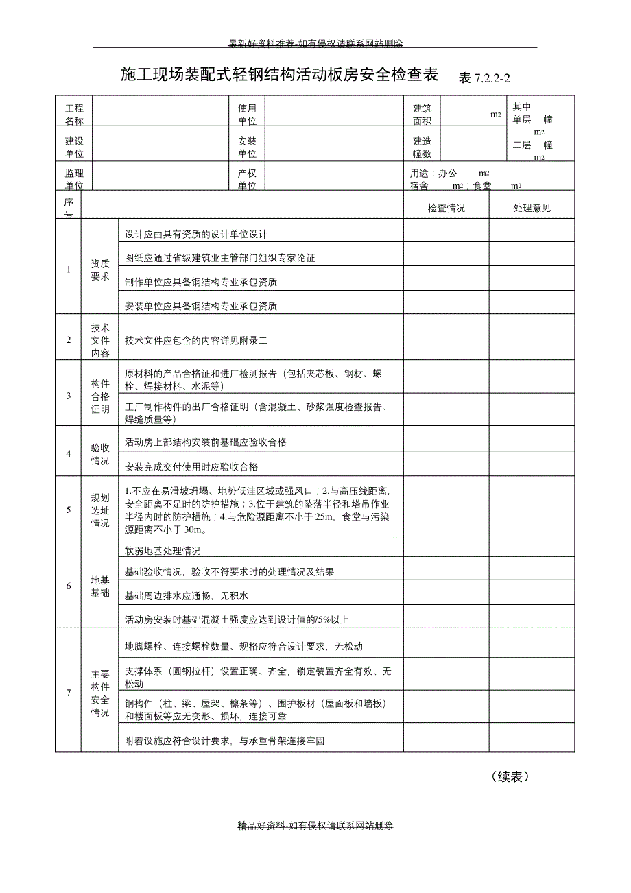 (精品装配式活动板房验收表及检查表_第4页