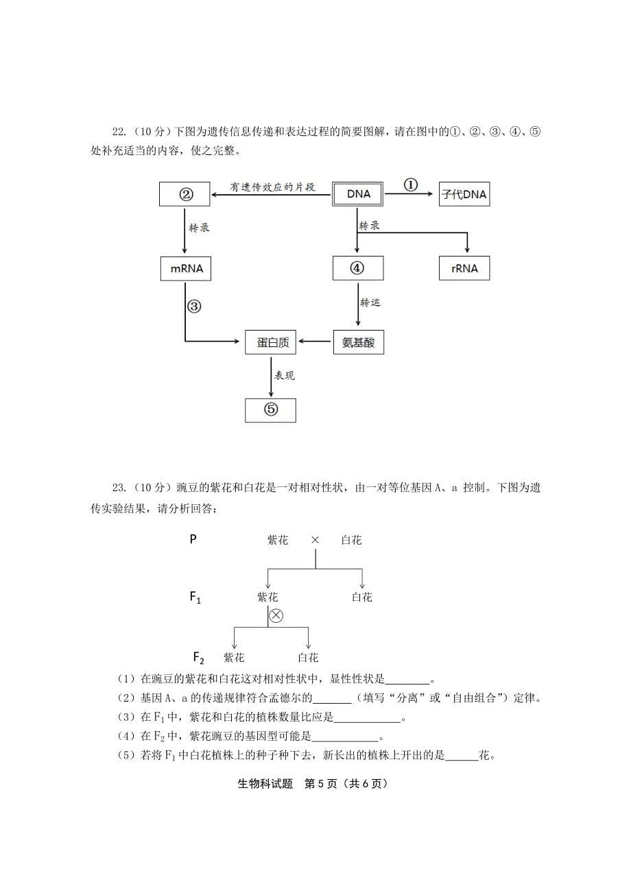 海南省2014年普通高中基础会考试卷生物科_第5页