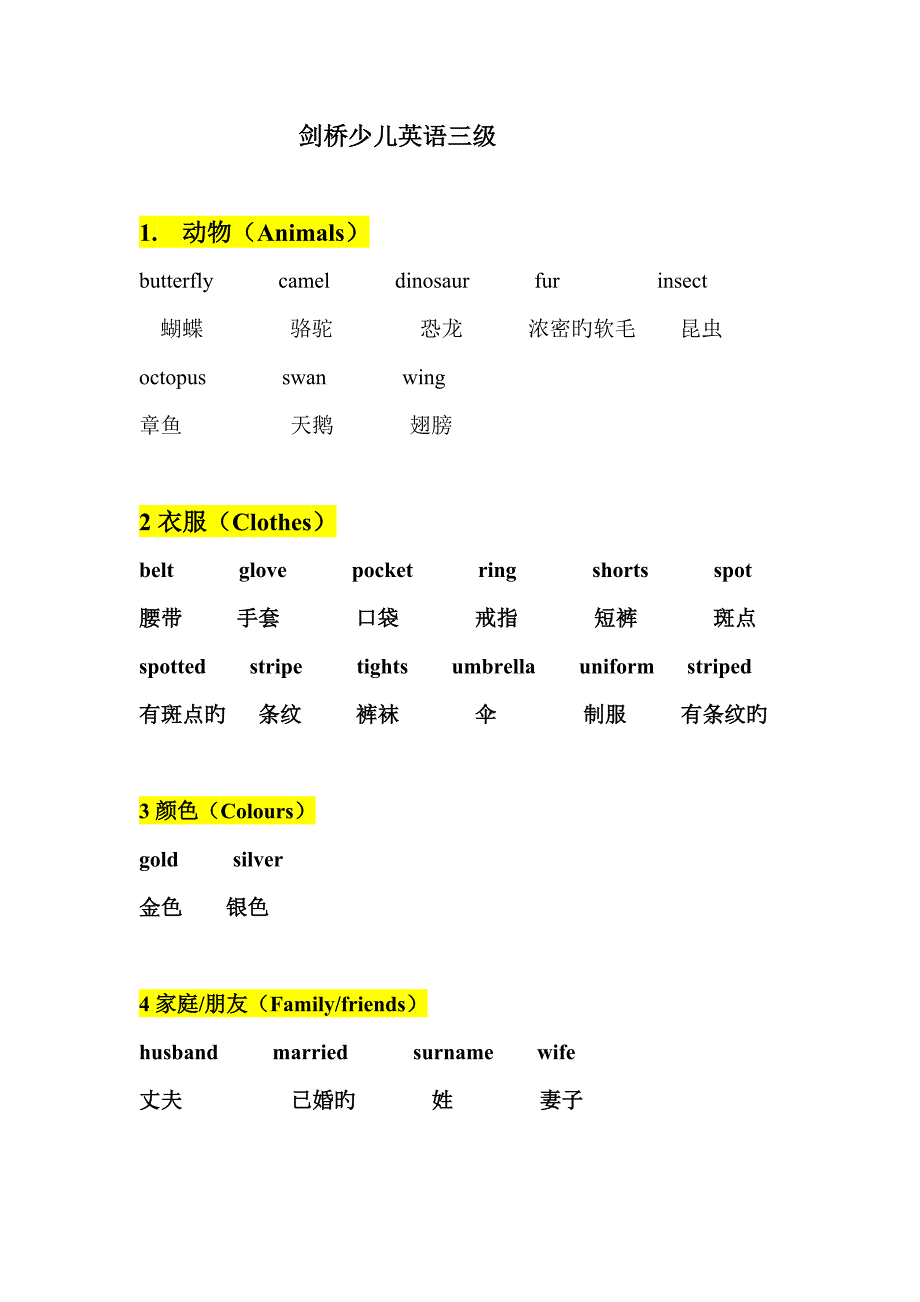 2022剑桥少儿英语三级单词表打印_第1页
