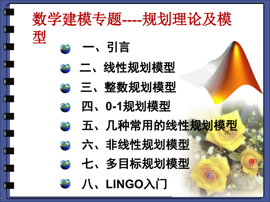 2009暑期数学建模集训专题--数学规划(完整课件含711712上课内容)_第1页