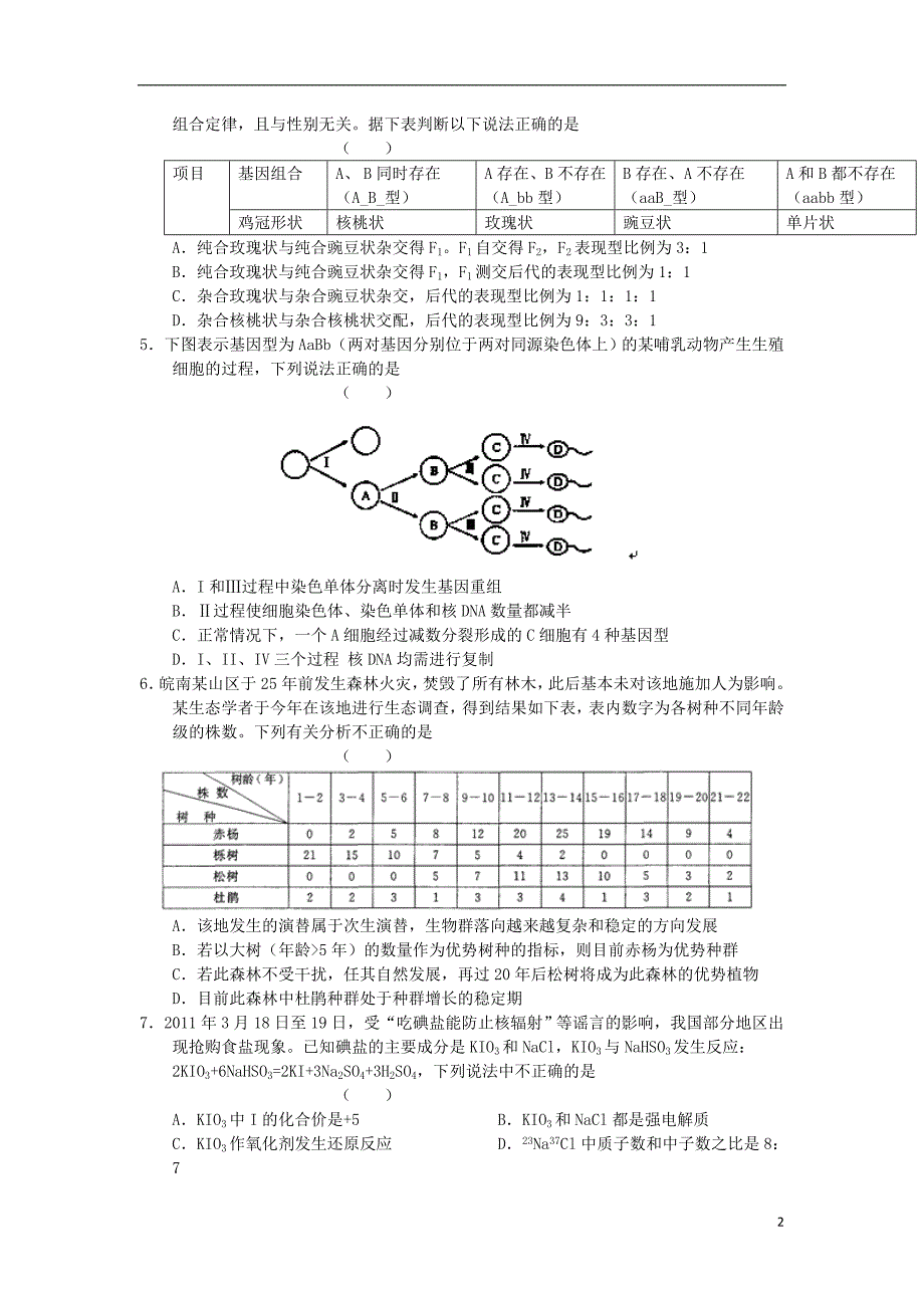 安徽省泗县双语中学2013届高三理综最后压轴卷_第2页