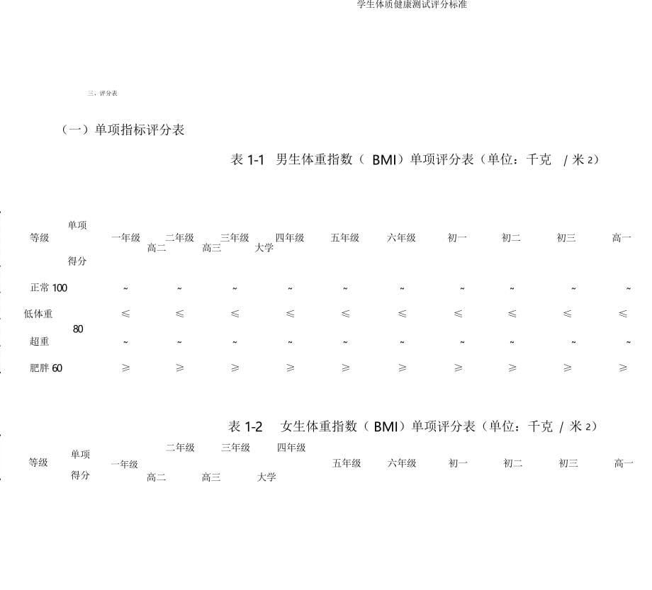 学生体质健康测试评分标准_第5页