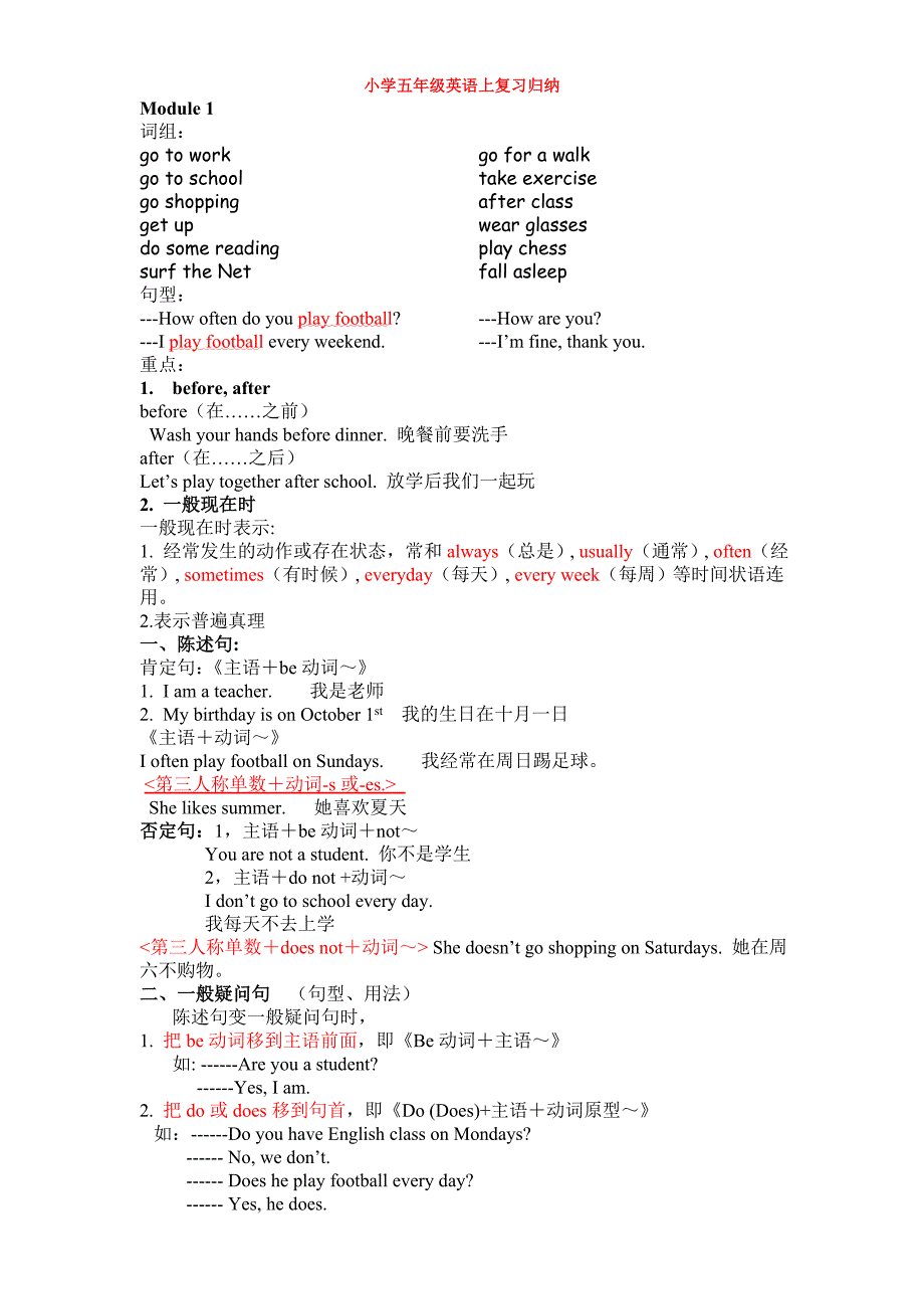 广州版小学五年级英语上复习归纳_第1页