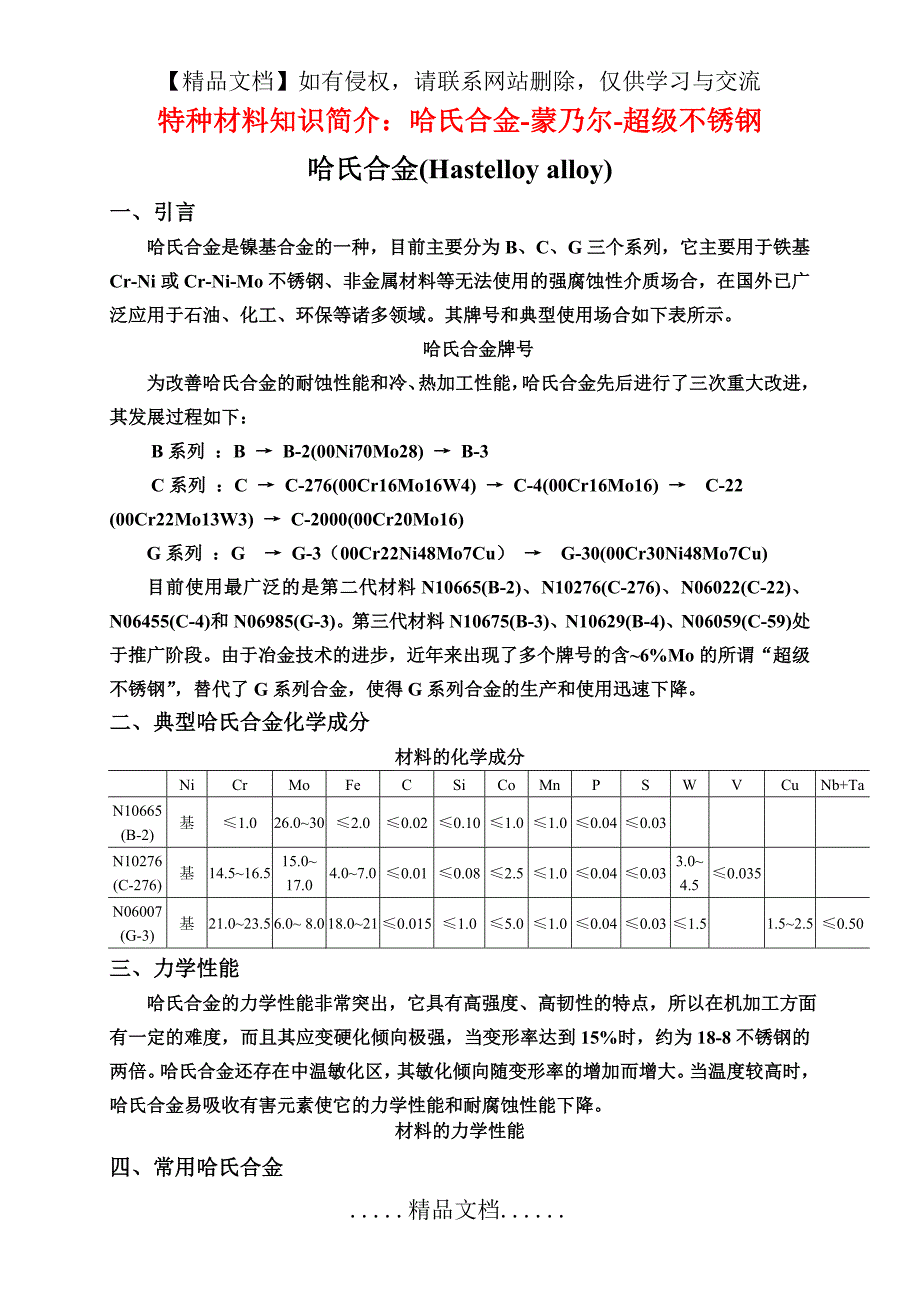 特种材料知识简介哈氏合金蒙乃尔超级不锈钢_第2页