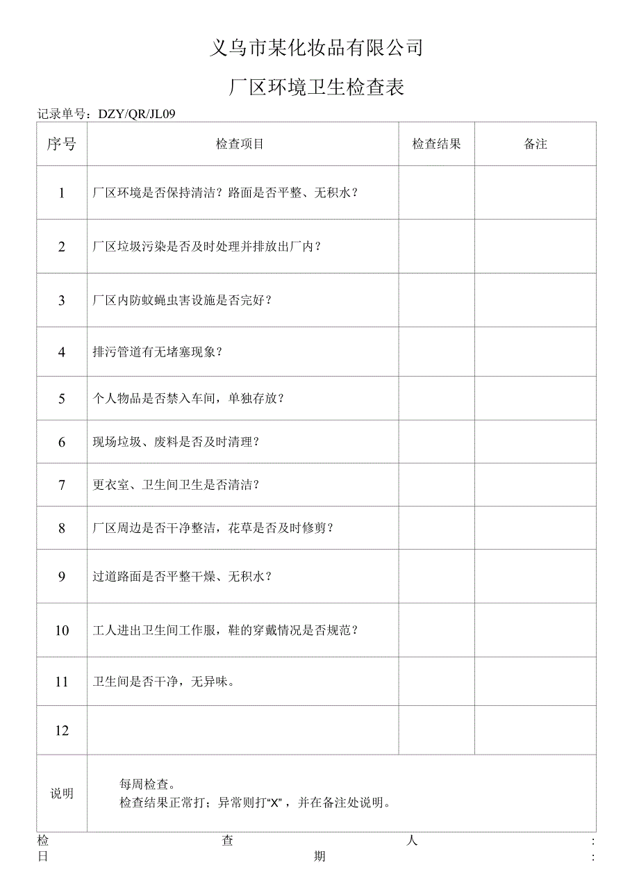 厂区卫生检查表_第1页