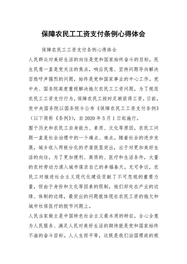 保障农民工工资支付条例心得体会