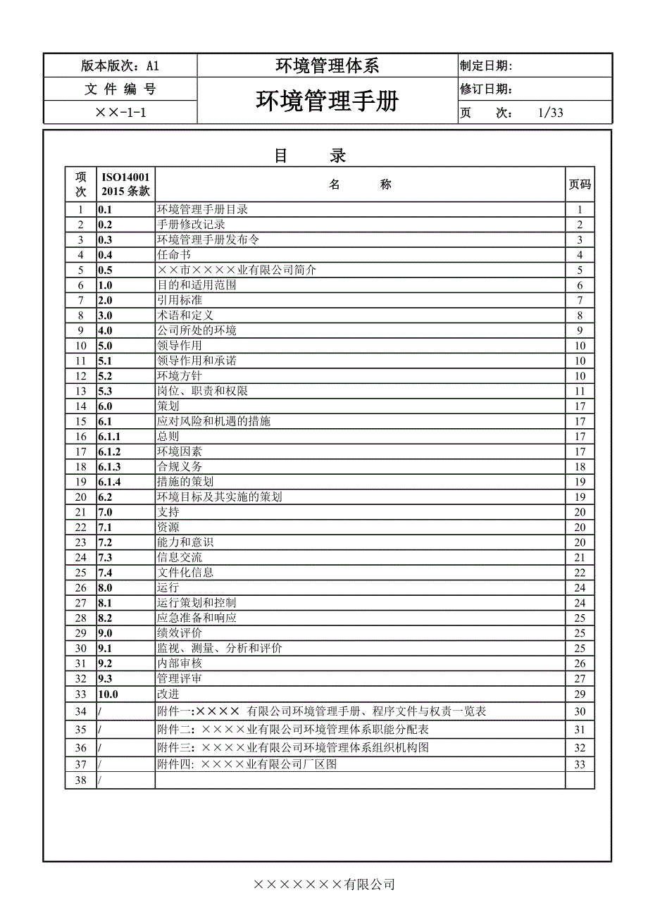 生产经营企业环境管理手册范本参考模板范本.doc_第1页