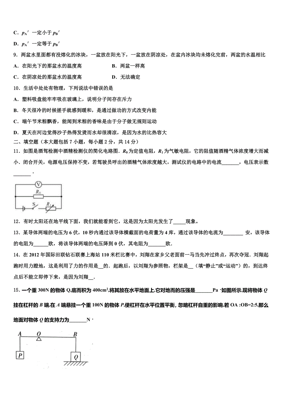 2023届重庆市渝北八中学中考物理最后冲刺浓缩精华卷含解析_第3页