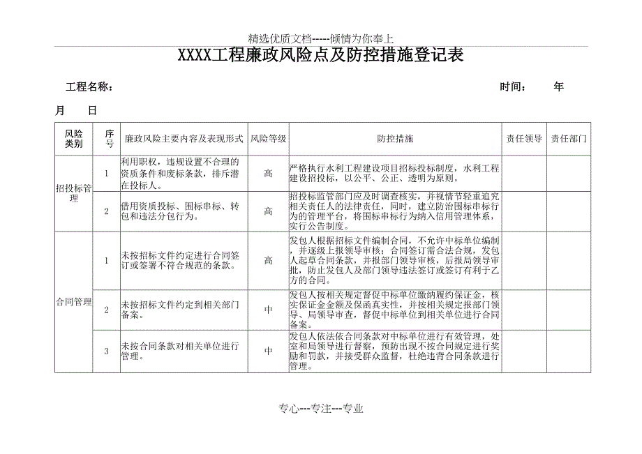 工程廉政风险点及防控措施登记表_第2页