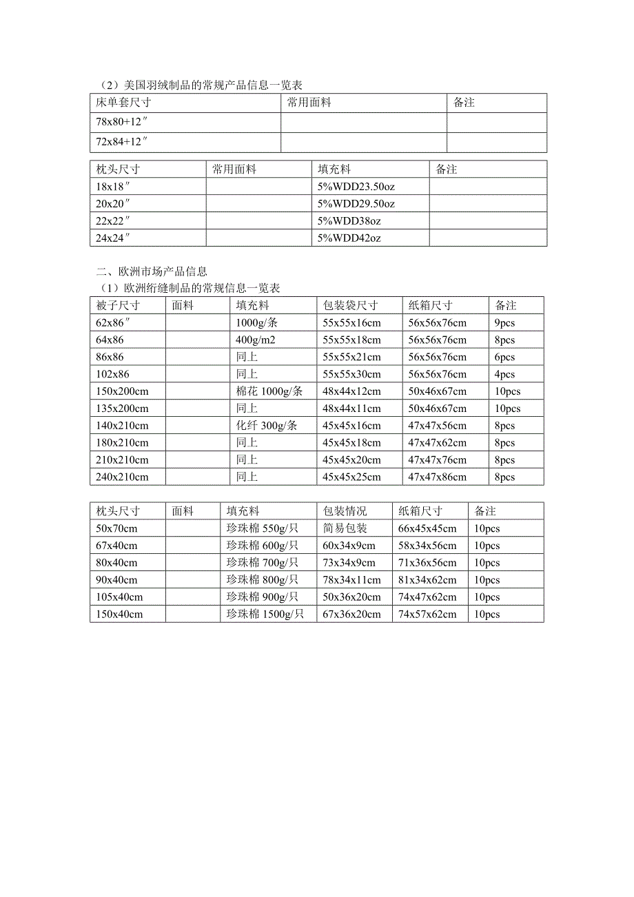 (完整版)美国和欧洲市场床上用品尺寸.doc_第2页