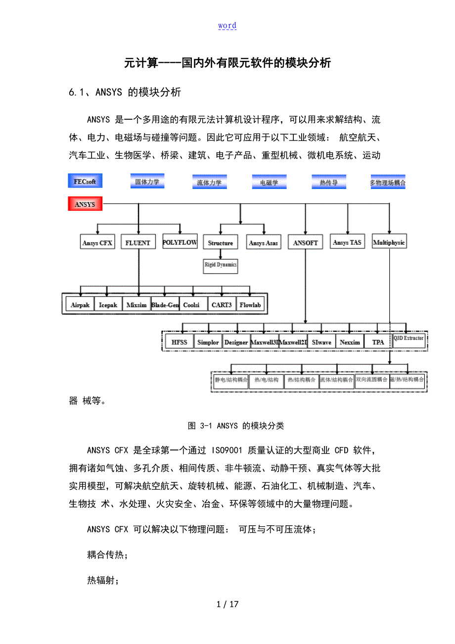 元计算国内外有限元软件地模块分析报告报告材料_第1页