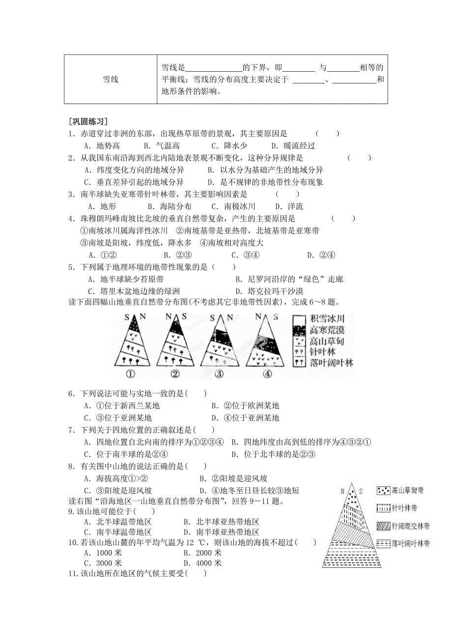 2022年高一地理《自然地理环境的差异性》学案 新人教版_第5页