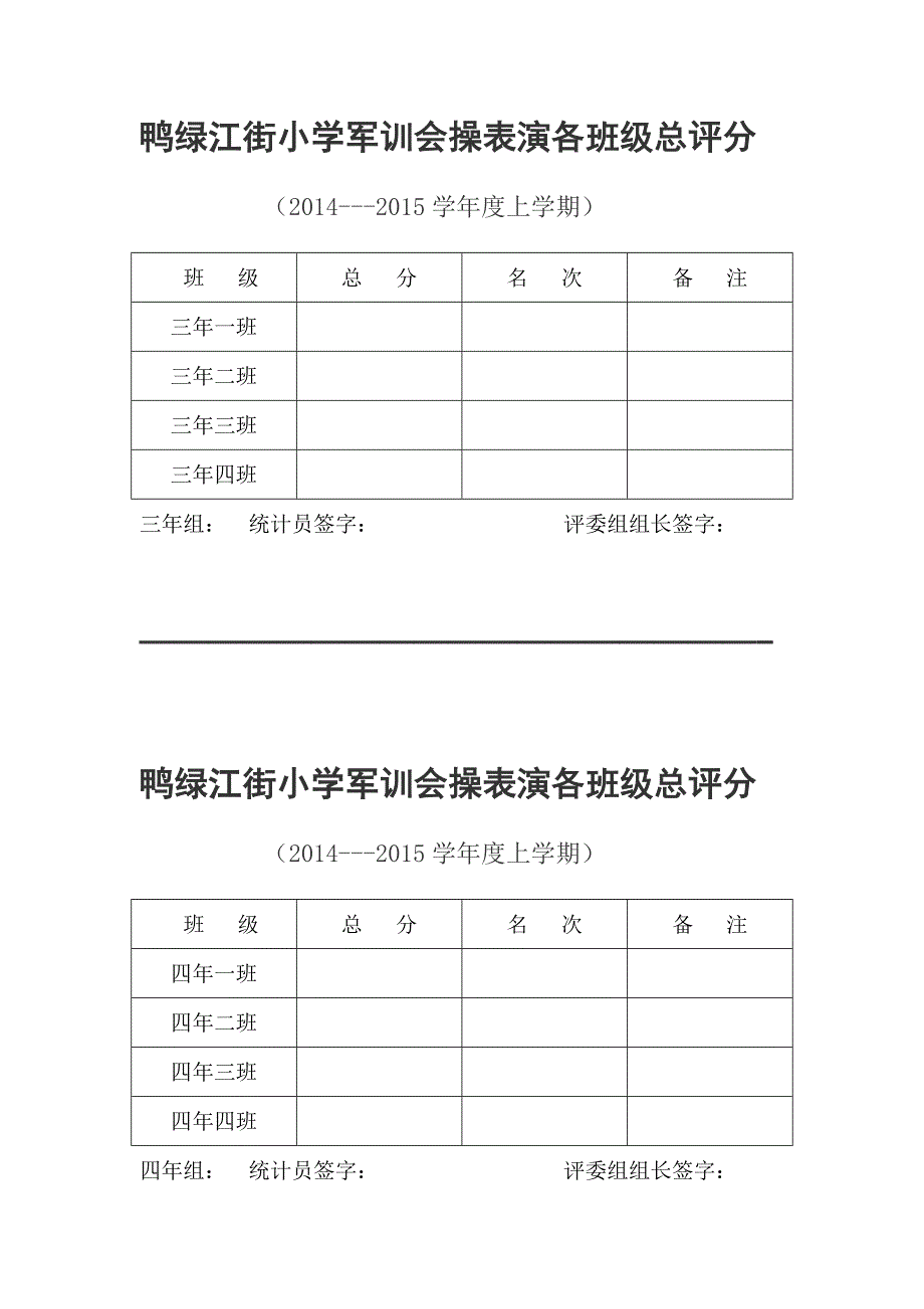 军训会操表演评分表及各班级总评分_第3页