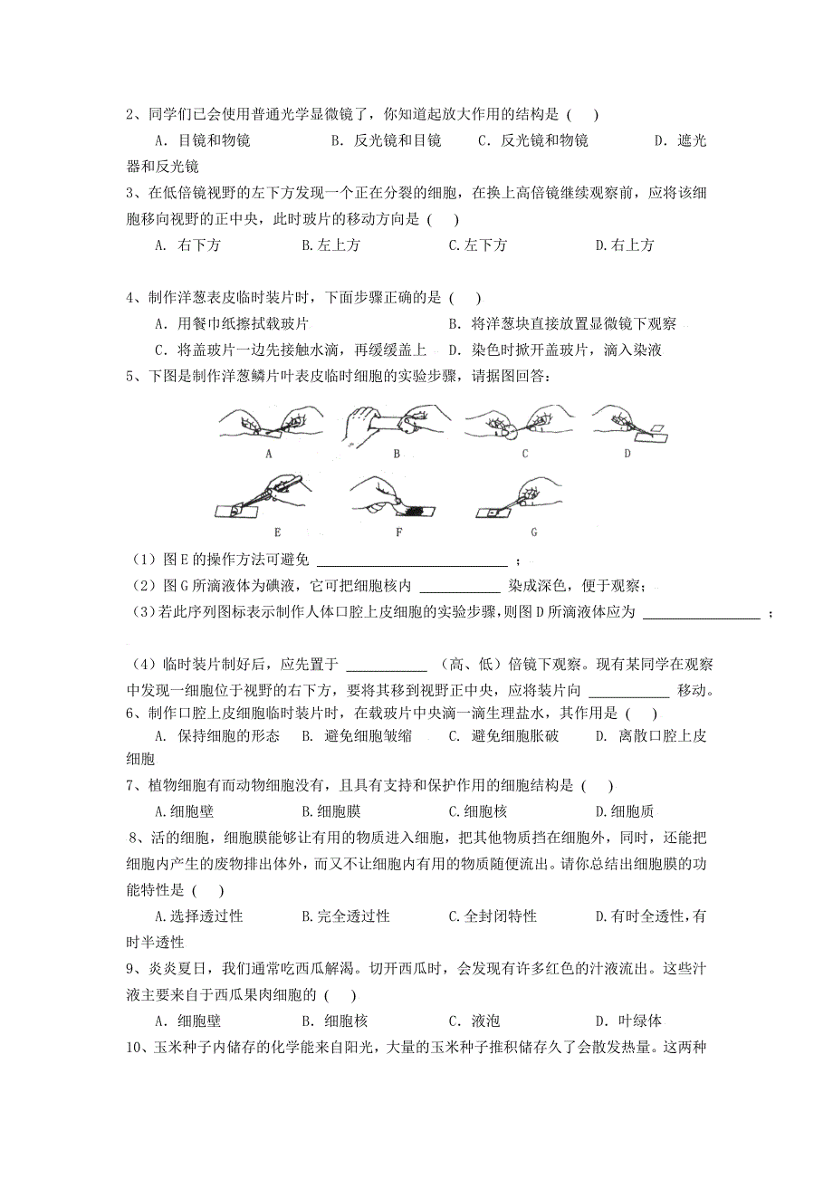 初中生物(观察细胞的结构、细胞的生活)_第3页