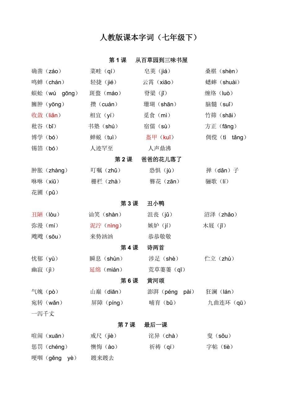 人教版初中语文全册字词_第5页