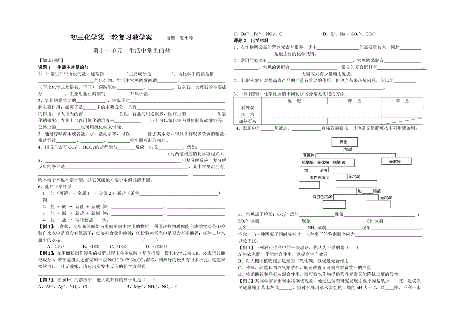 初三化学第一轮复习教学案第11单元生活中常见的盐_第1页