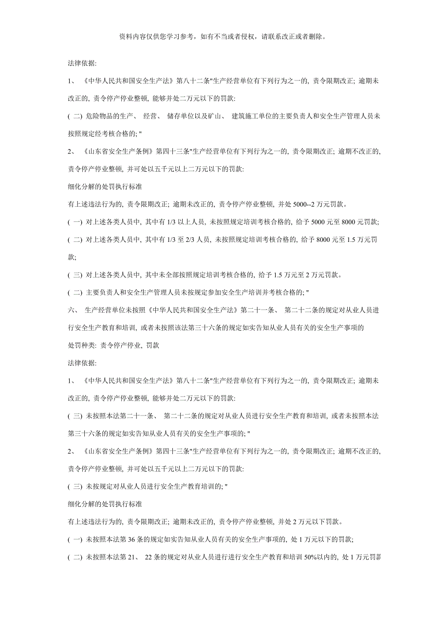 安全生产行政处罚依据及细化分解的标准模板_第4页