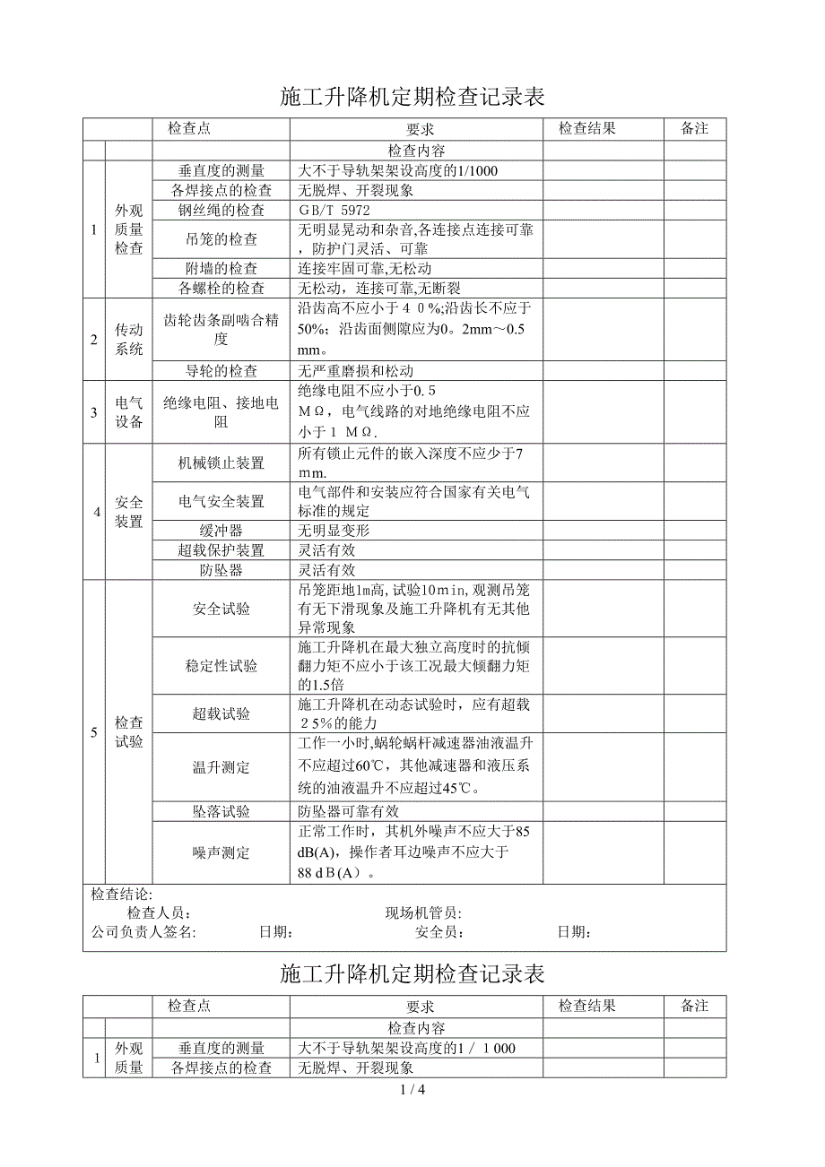 大型机械检查、维修保养记录表_第1页