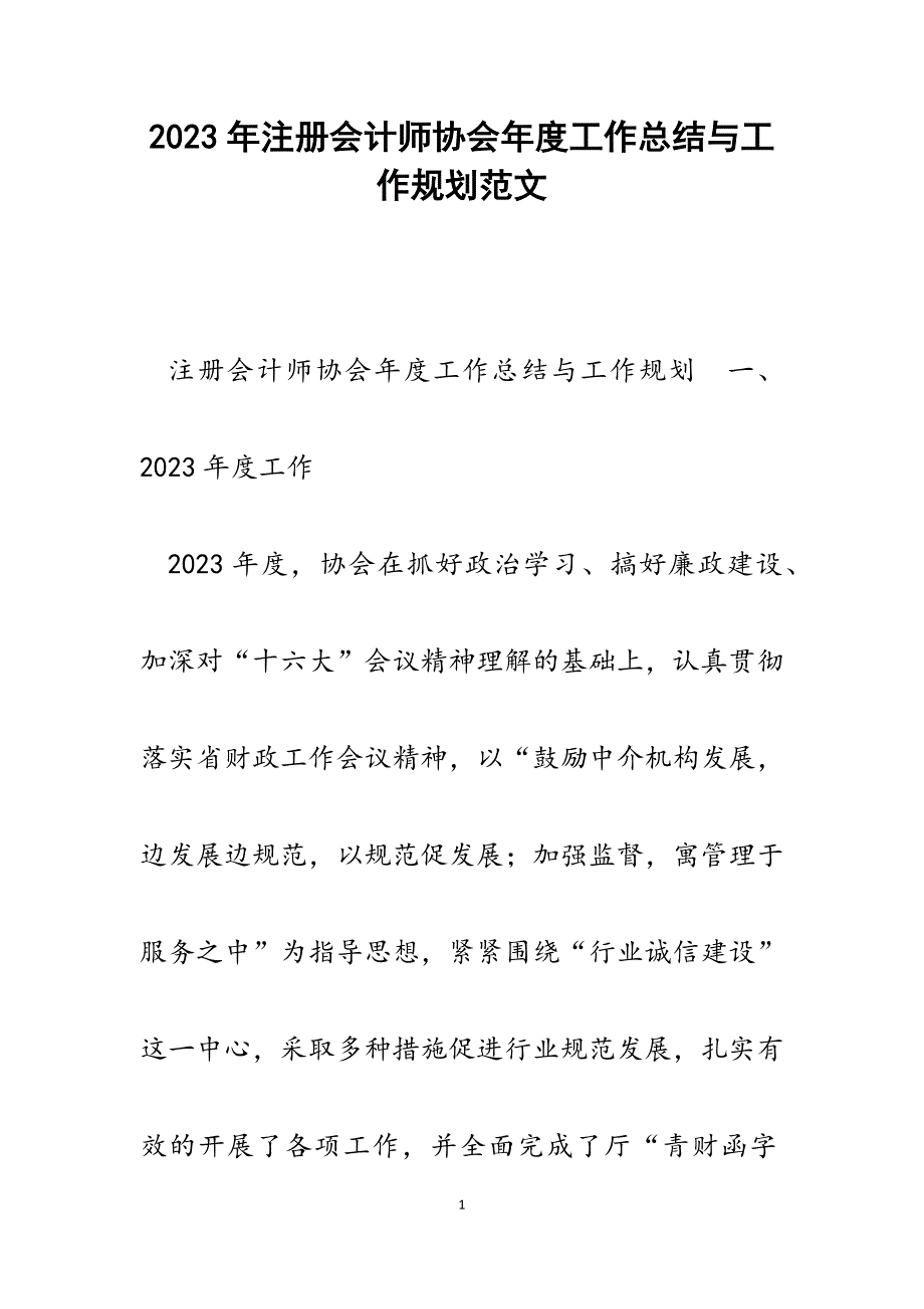 2023年注册会计师协会年度工作总结与工作规划.docx_第1页