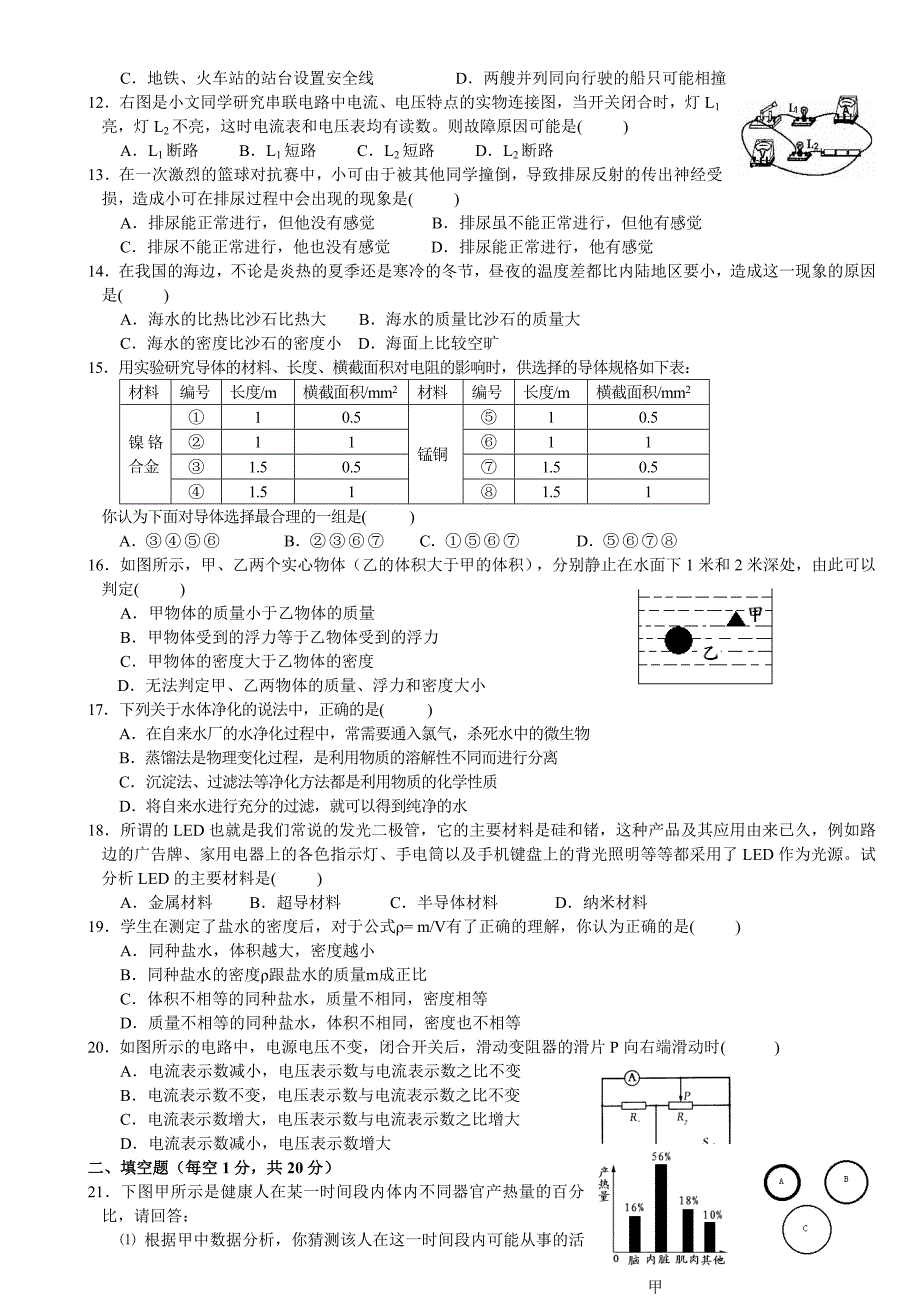 浙教版八年级上册科学期末教学质量抽测调研模拟试题_第2页