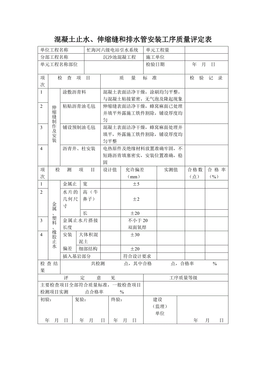 沉沙池混凝土工程质量评定表11_第4页