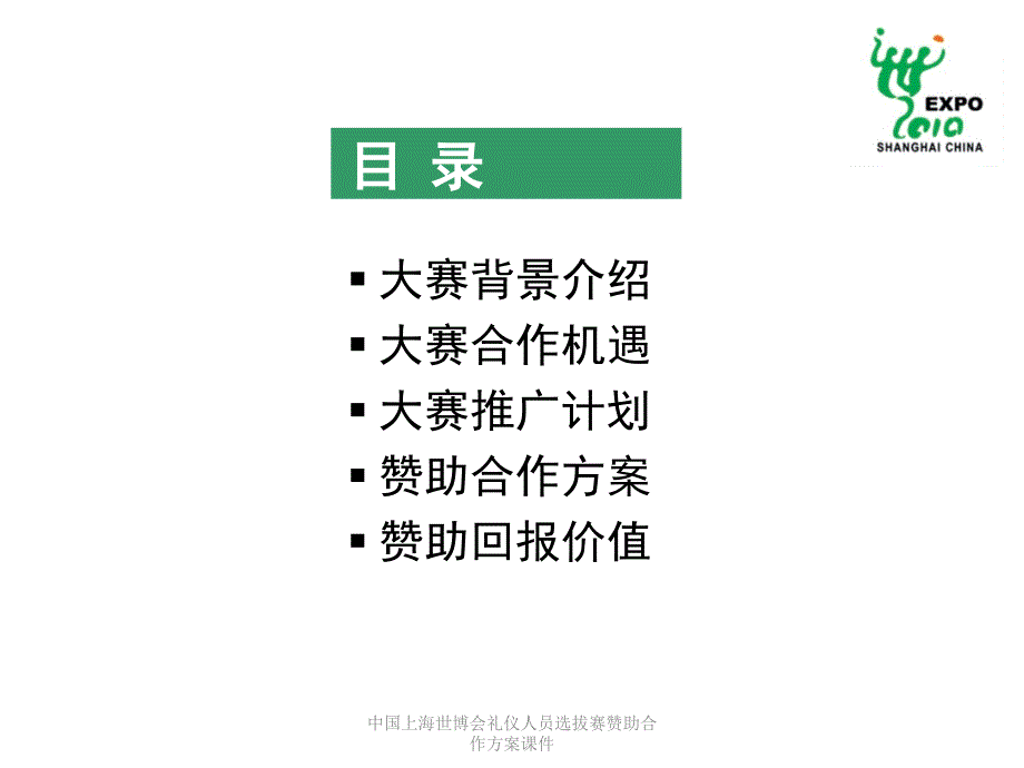 中国上海世博会礼仪人员选拔赛赞助合作方案课件_第2页