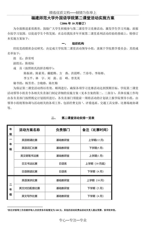 福建师范大学外国语学院第二课堂活动实施方