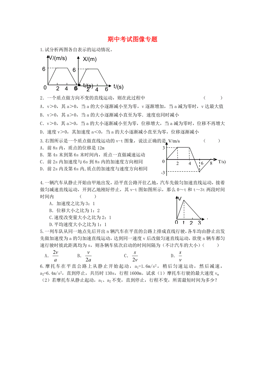 高中物理 期中考试图像专题练习_第1页