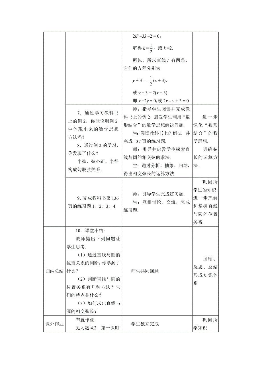 人教A版数学必修二4.2.1直线与圆的位置关系教案设计_第4页