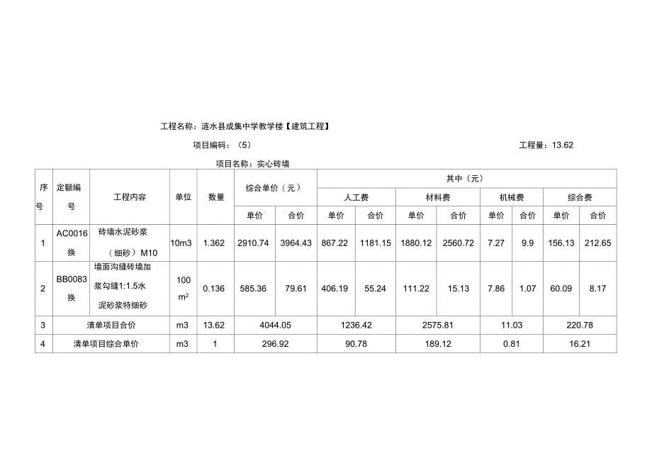 建筑工程分部分项工程计算表_第5页