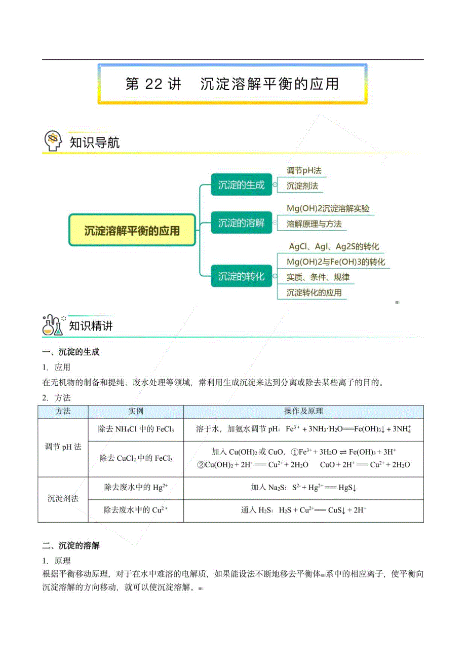沉淀溶解平衡的应用知识点_第1页