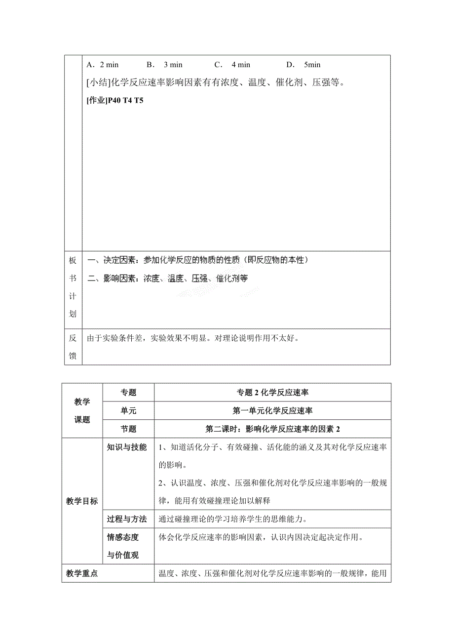 精修版苏教版高中化学选修四2.1影响化学反应速率的因素参考教案_第4页