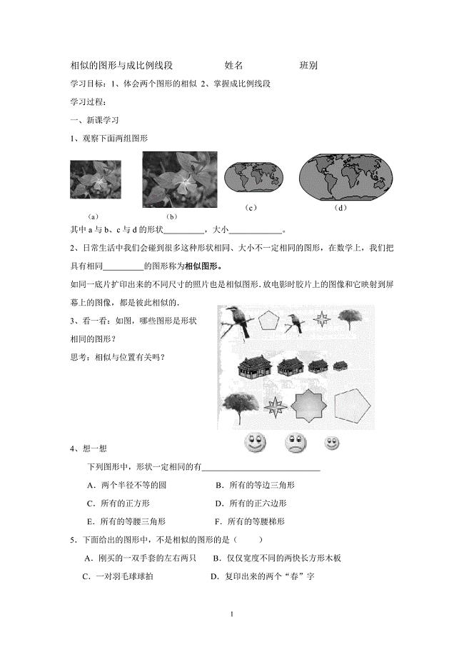 相似的图形与成比例线段学案