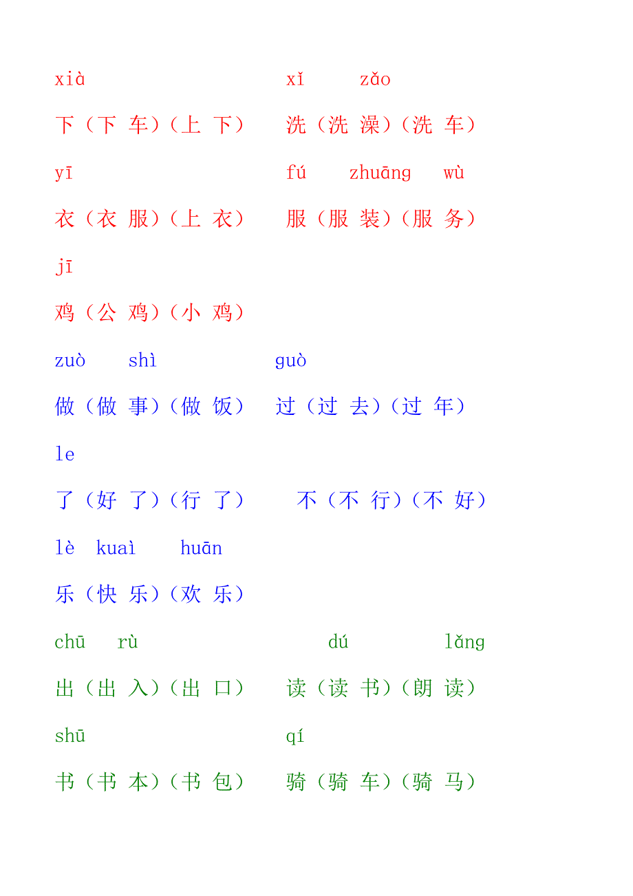 人教版小学一年级上册生字表组词双面打印_第2页