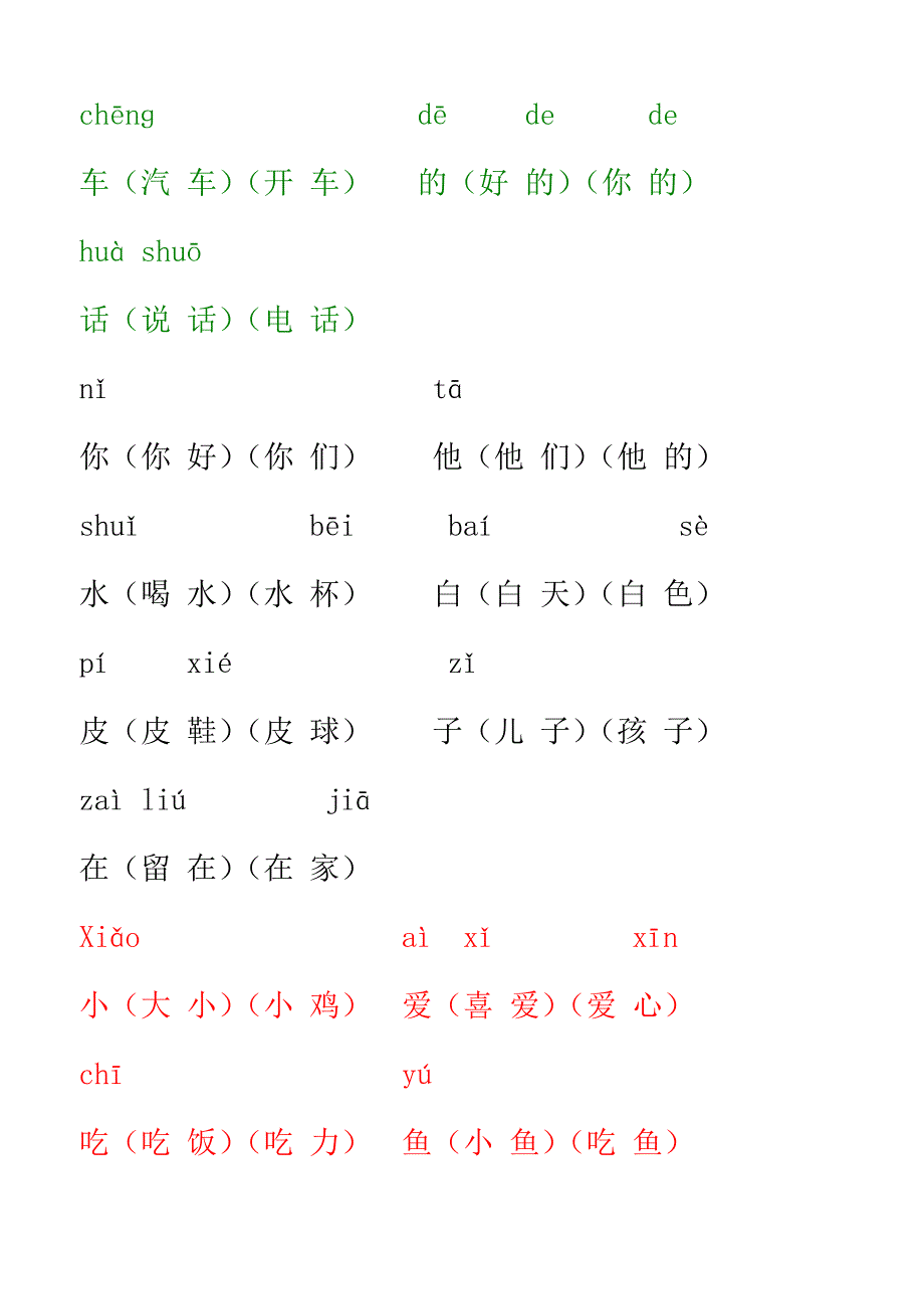 人教版小学一年级上册生字表组词双面打印_第3页