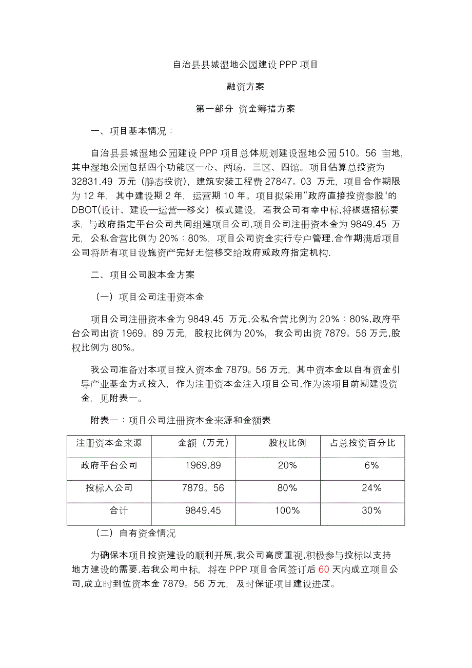 湿地公园项目融资方案_第1页