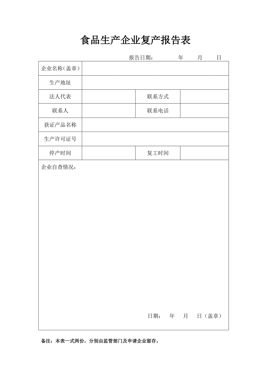 食品企业停产报告与复产报告表模板_第2页
