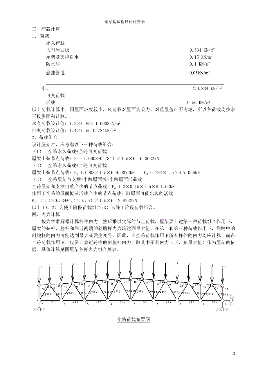 钢屋架设计计算钢结构课程设计计算书_第2页