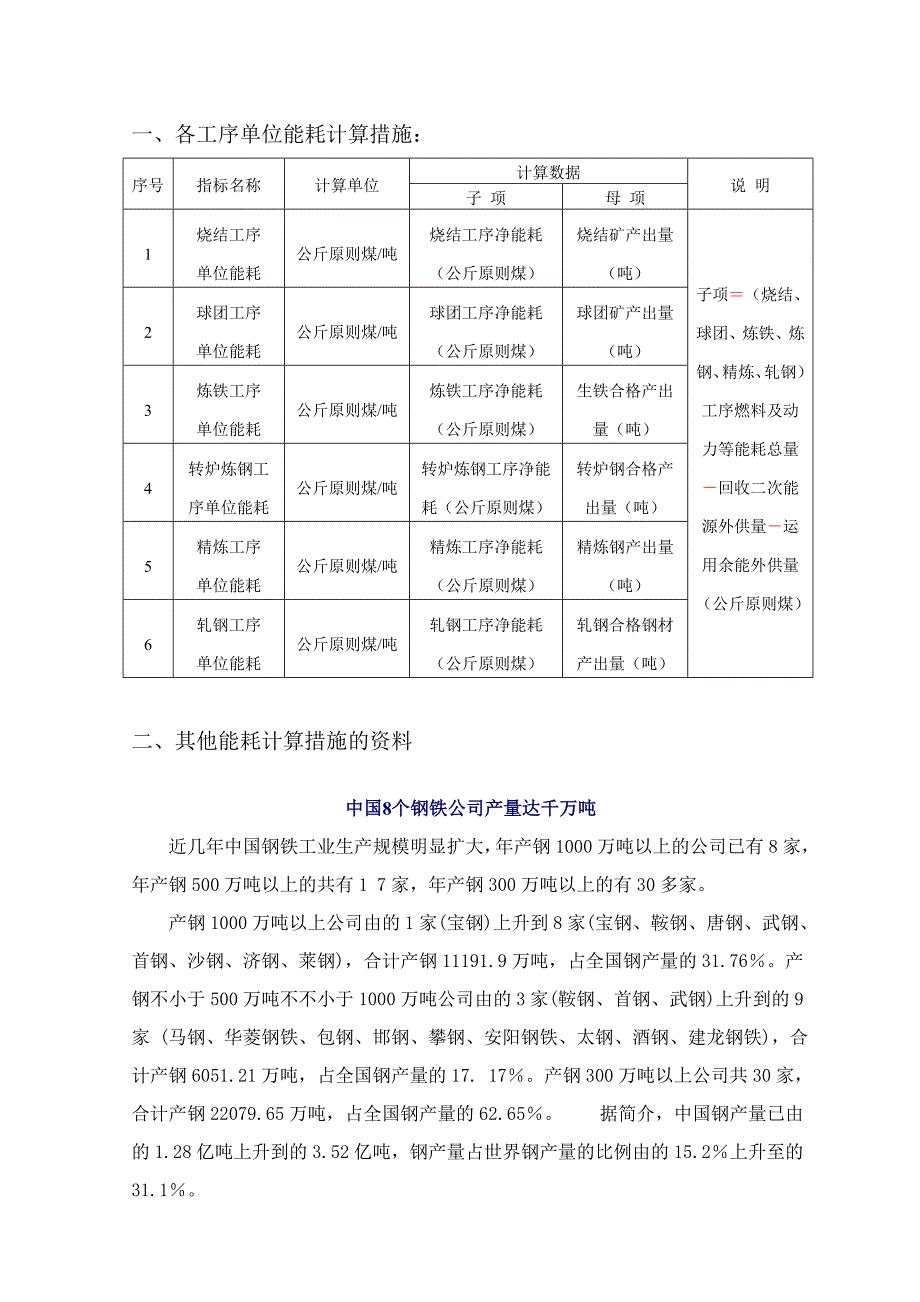 工序单位能耗的计算方法、及企业吨钢可比能耗计算方法_第1页