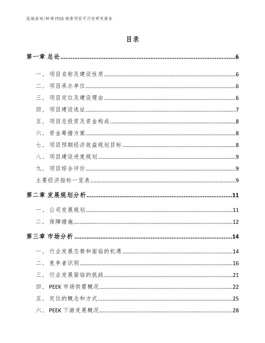 蚌埠PEEK销售项目可行性研究报告（范文）_第1页