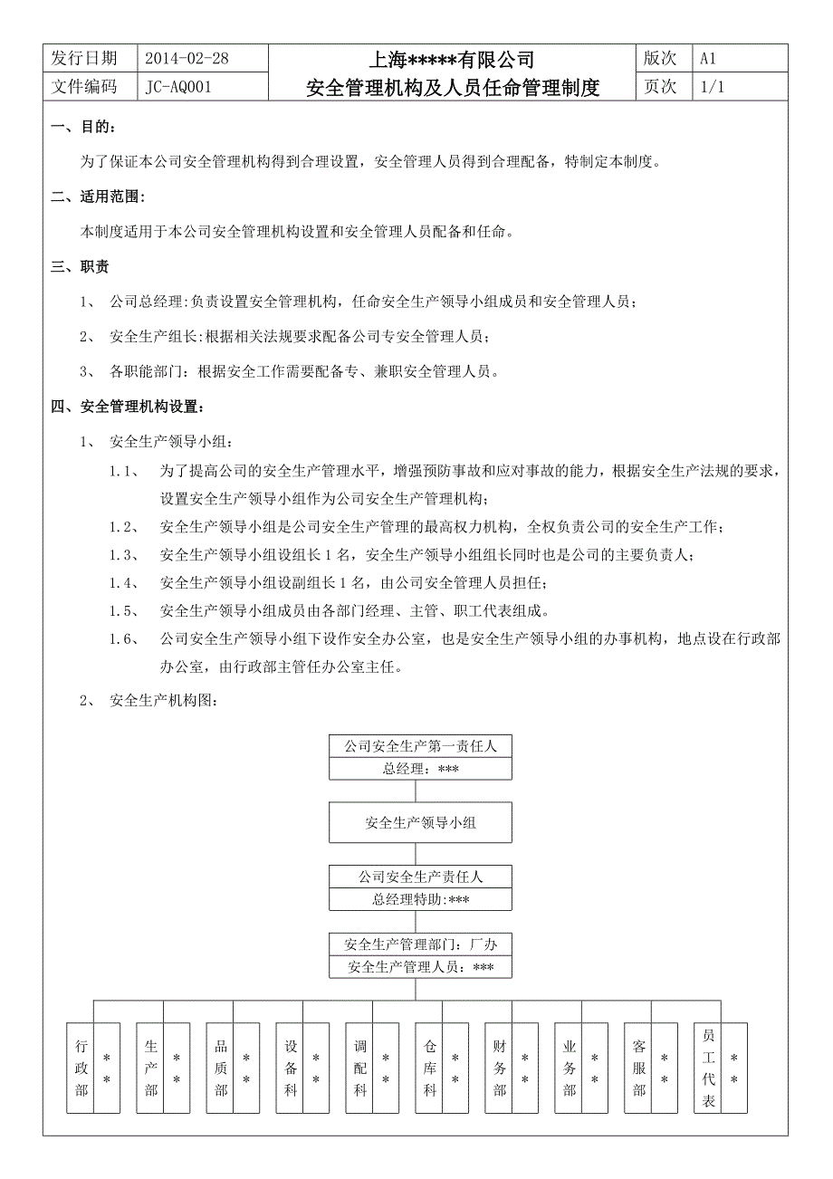 安全生产机构设置及人员任命管理制度_第1页